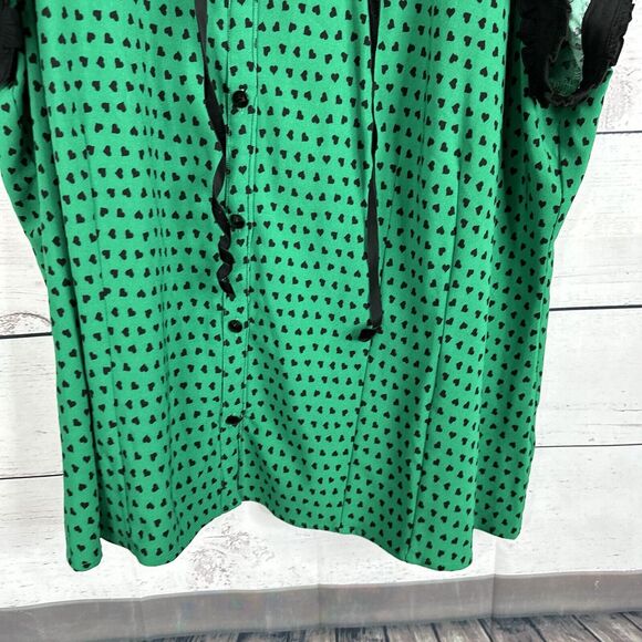 Hell Bunny Shirt Top Womens 6X Kelly Green Hearts Goth Grunge Button Stretch - Picture 2 of 13